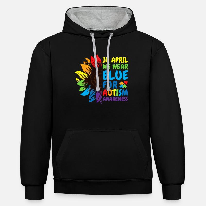 Tournesol de sensibilisation à l’autisme - Sweat à capuche contrasté - noir/gris chiné