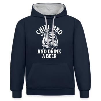 CHILL BRO AND DRINK A BEER - Kontrast-Hoodie - Navy/Grau meliert - Vorne - Nico (186cm)