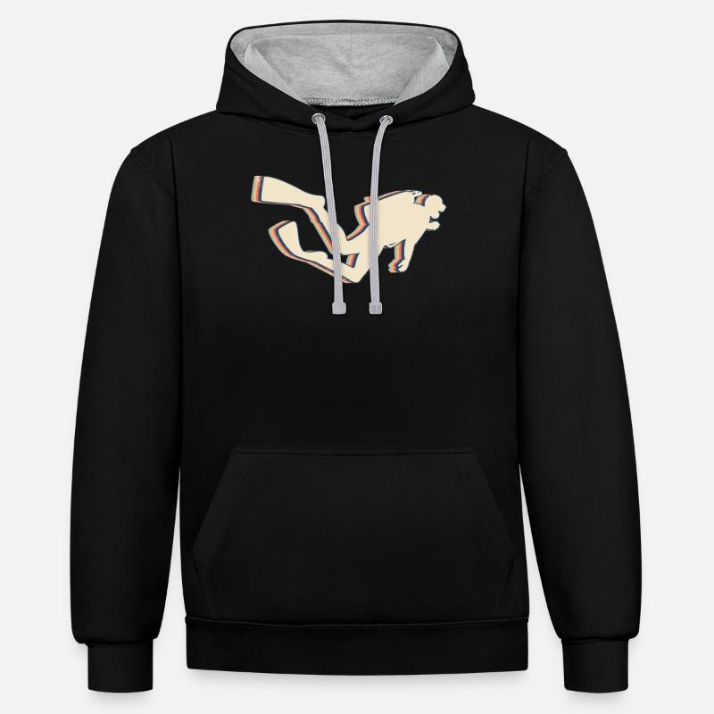 Plongée plongeur Retro Line Art - Sweat à capuche contrasté - noir/gris chiné