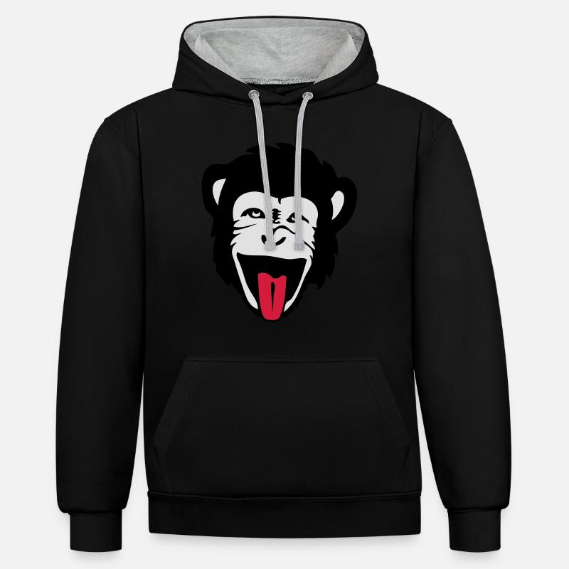 Affe Gorilla Affe Header1 - Kontrast-Hoodie - Schwarz/Grau meliert