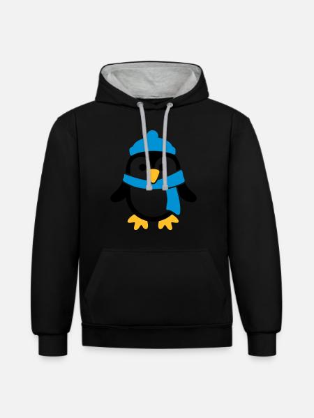 Manchot - Sweat à capuche contrasté - noir/gris chiné