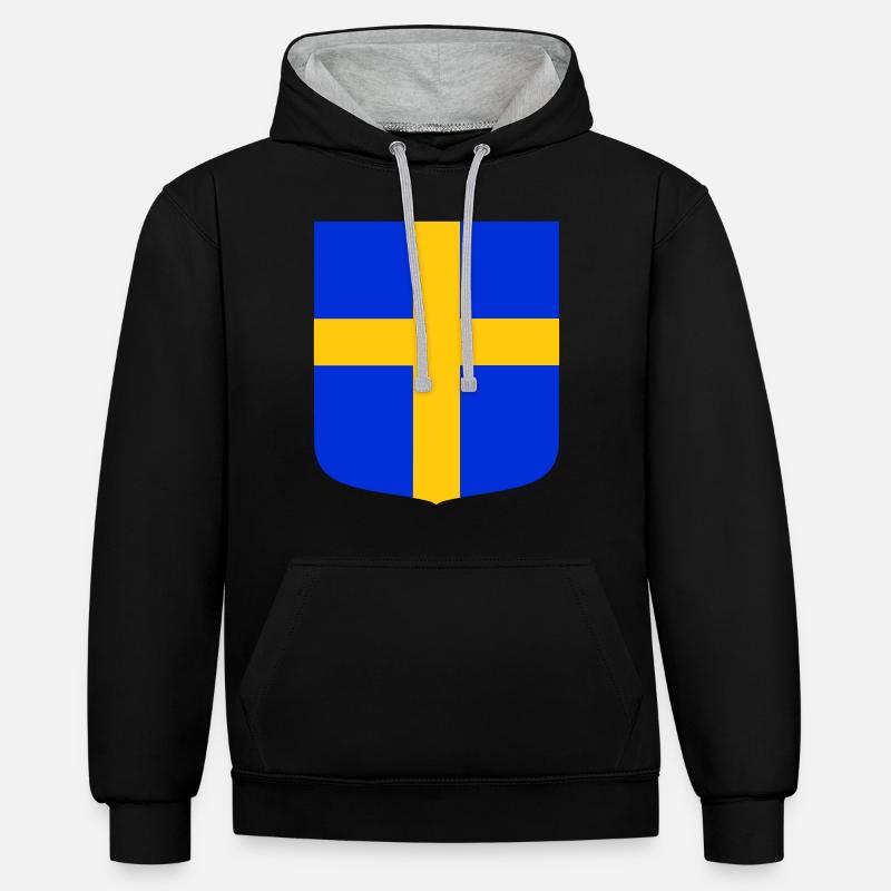 Drapeau bouclier Suède - Sweat à capuche contrasté - noir/gris chiné
