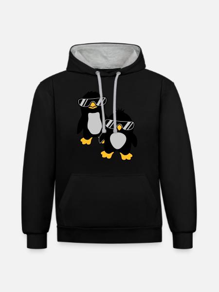 Penguins Crew 2 Amis - Sweat à capuche contrasté - noir/gris chiné