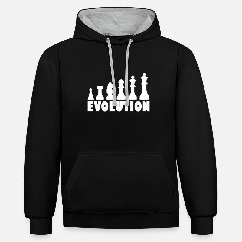 Échecs évolution échecs - Sweat à capuche contrasté - noir/gris chiné