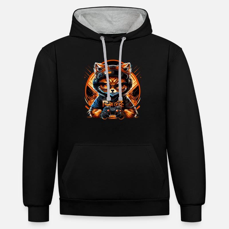 Chat de jeu - Sweat à capuche contrasté - noir/gris chiné