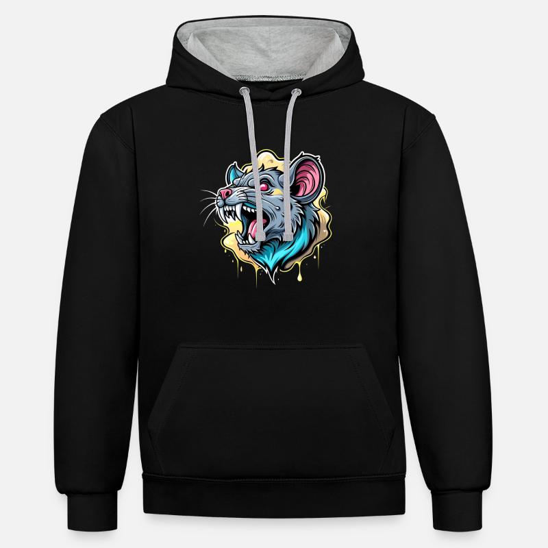 Éclaboussure de couleur de rat - Sweat à capuche contrasté - noir/gris chiné