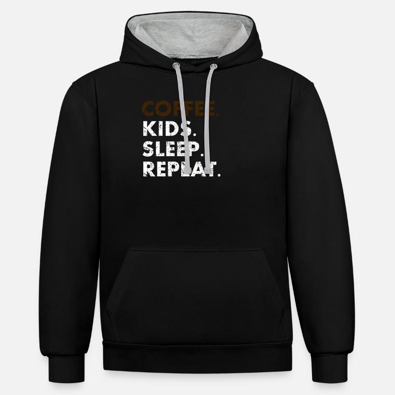 Coffee.Kids.Sleep.Repeat - Sweat à capuche contrasté - noir/gris chiné