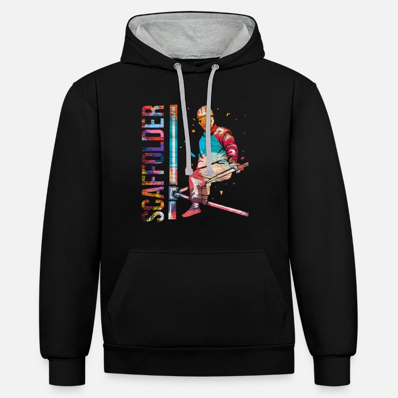 Cadeau polygonale d'échafaudage - Sweat à capuche contrasté - noir/gris chiné