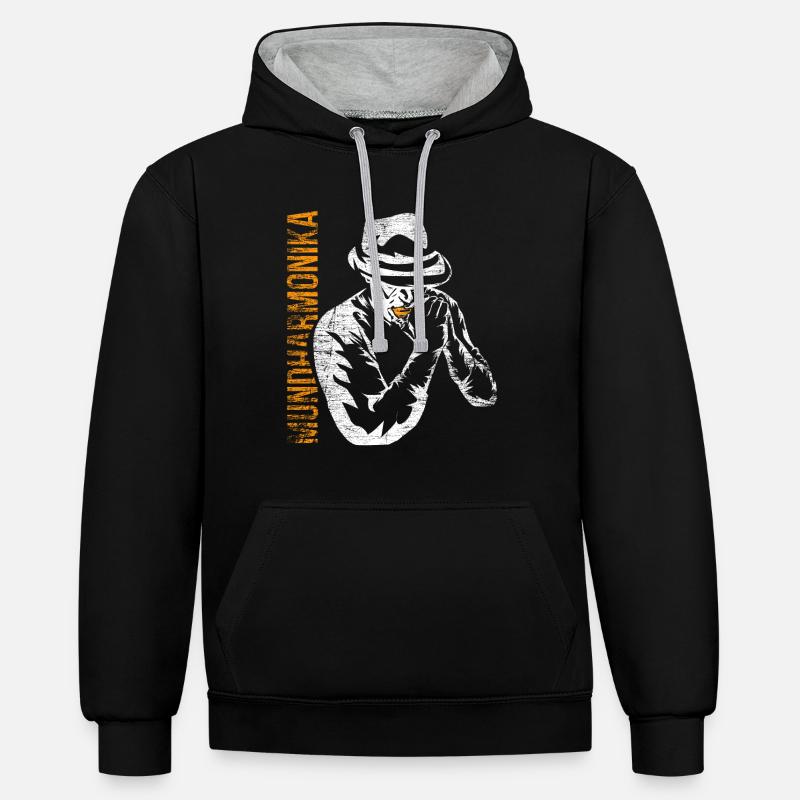 harmonica - Sweat à capuche contrasté - noir/gris chiné