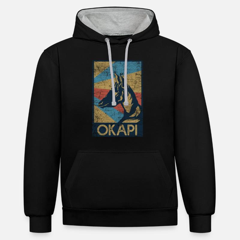 Okapi Geschenk - Kontrast-Hoodie - Schwarz/Grau meliert