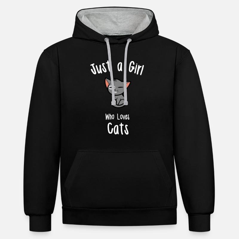 Chat design pour filles - Sweat à capuche contrasté - noir/gris chiné
