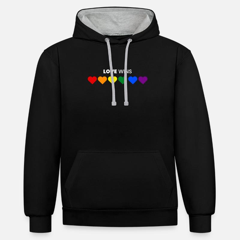 Arc en ciel, LGBT, Amour, Mariage, JGA - Sweat à capuche contrasté - noir/gris chiné