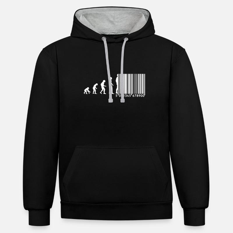 Evolution barcode - Kontrast-Hoodie - Schwarz/Grau meliert