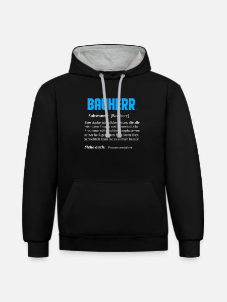 Bauherr lustiger cooler Spruch Beschreibung - Kontrast-Hoodie - Schwarz/Grau meliert