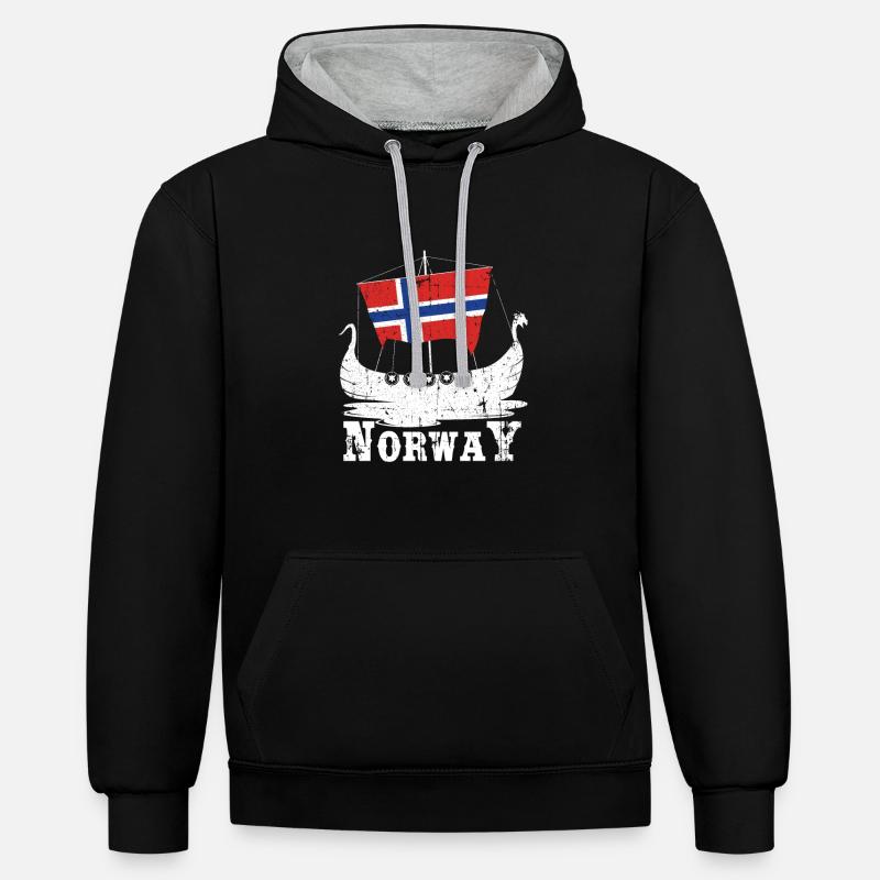 Norvège bateau vikings - Sweat à capuche contrasté - noir/gris chiné