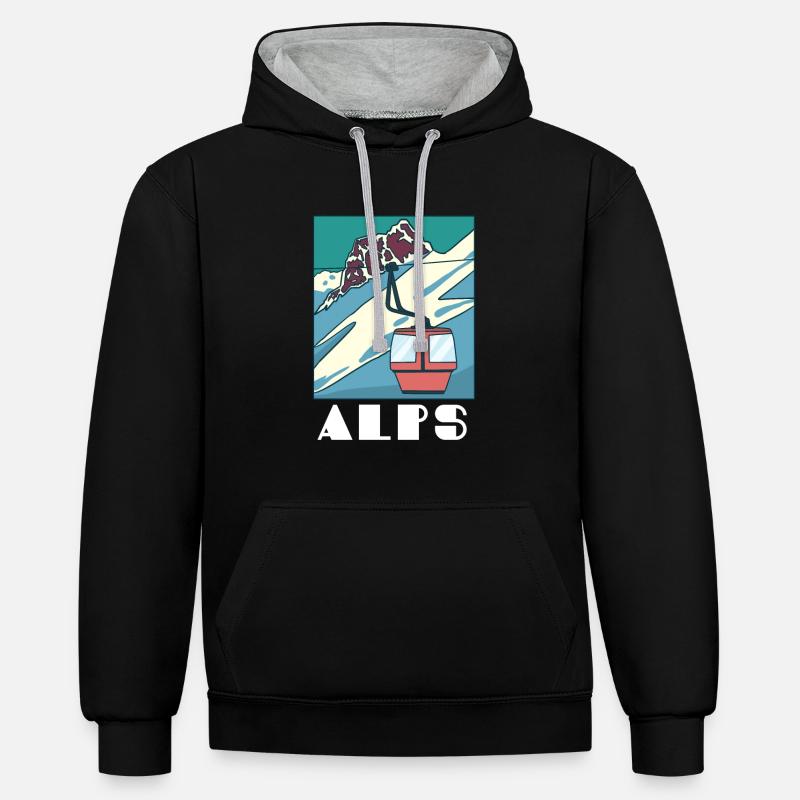 Alpes - Sweat à capuche contrasté - noir/gris chiné