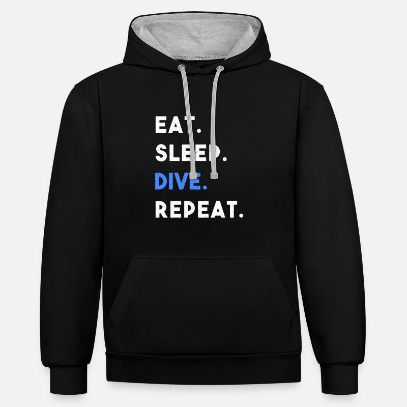 EAT SLEEP DIVE REPEAT - Sweat à capuche contrasté - noir/gris chiné