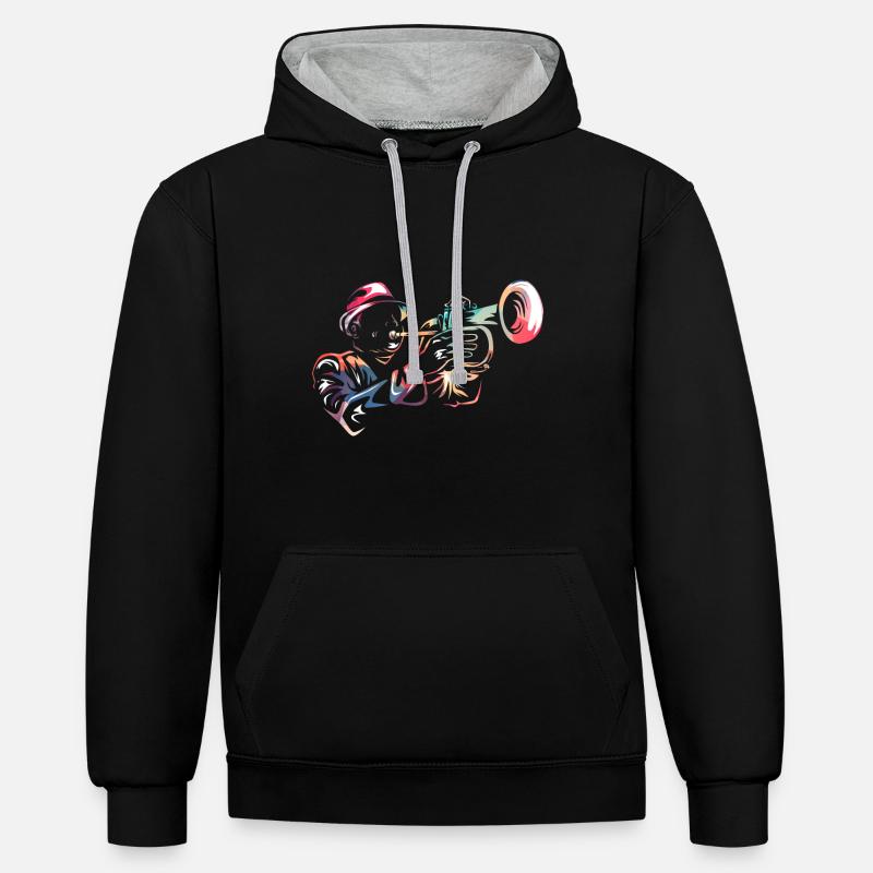 Trompette bugle - Sweat à capuche contrasté - noir/gris chiné