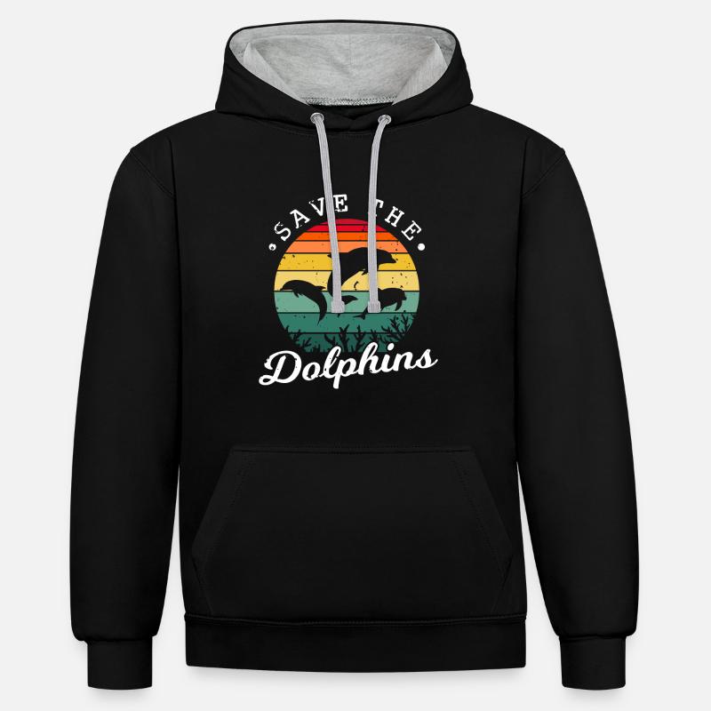 Sauvez les dauphins - Sweat à capuche contrasté - noir/gris chiné