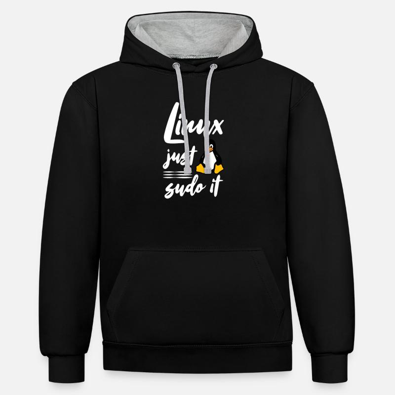 Linux just sudo it - Contrast hoodie - black/heather grey