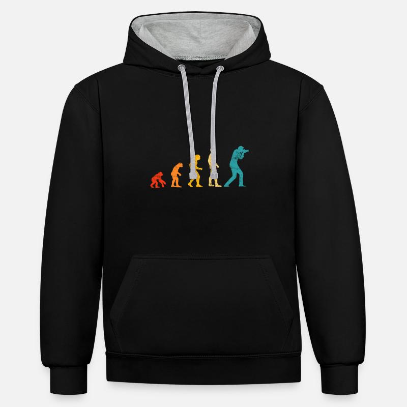 Photographe évolution rétro - Sweat à capuche contrasté - noir/gris chiné
