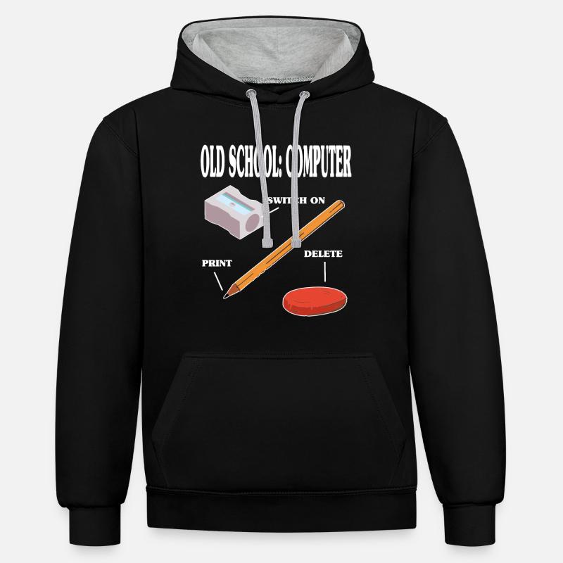 Old School Computer PC Technik - Kontrast-Hoodie - Schwarz/Grau meliert