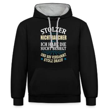 Stolzer Nichtraucher Spruch Männer Geschenk - Kontrast-Hoodie - Schwarz/Grau meliert - Vorne - Anna (173cm) & Nico (186cm)