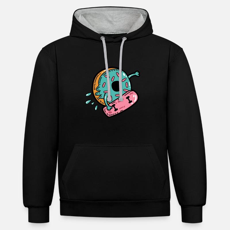 Skateboard à roulettes Donut - Sweat à capuche contrasté - noir/gris chiné
