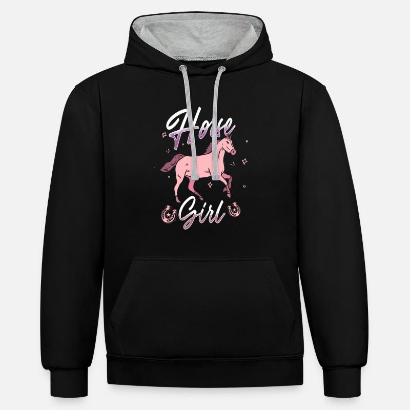 Fille cheval - Sweat à capuche contrasté - noir/gris chiné
