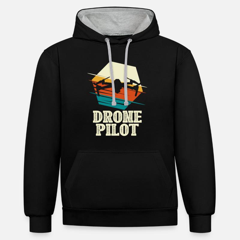 Drone Pilot - Quadcopter Multicopter - Kontrast-Hoodie - Schwarz/Grau meliert