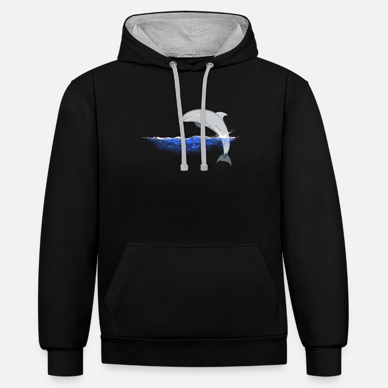 Conception de dauphins sautant - Sweat à capuche contrasté - noir/gris chiné