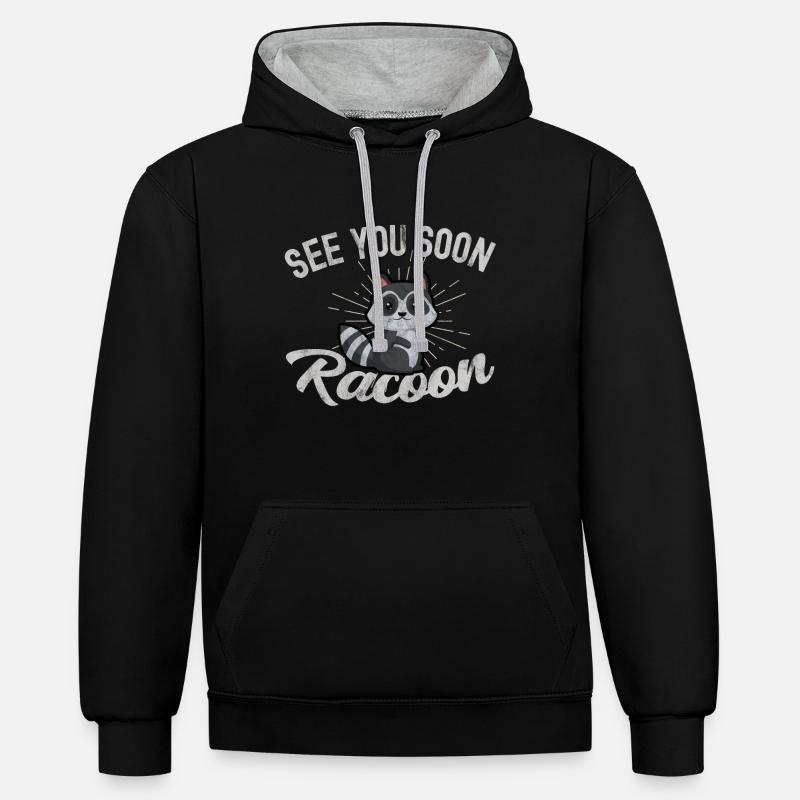 raton laveur - Sweat à capuche contrasté - noir/gris chiné