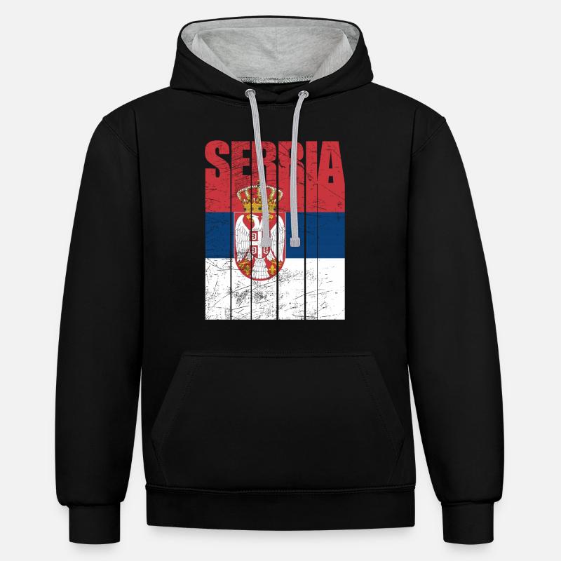Drapeau de la Serbie - Sweat à capuche contrasté - noir/gris chiné