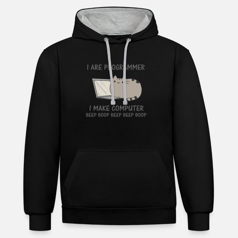 Programierer lustige Katze Computer Nerd - Sweat à capuche contrasté - noir/gris chiné
