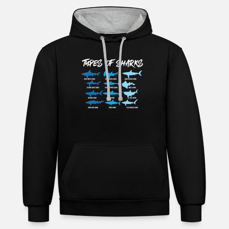 Requin Espèces de sharks, requin-marteau,bâche - Sweat à capuche contrasté - noir/gris chiné