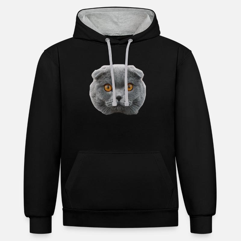 chat - Sweat à capuche contrasté - noir/gris chiné
