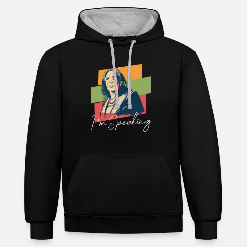 Kamala Harris I’m Speaking - Sweat à capuche contrasté - noir/gris chiné