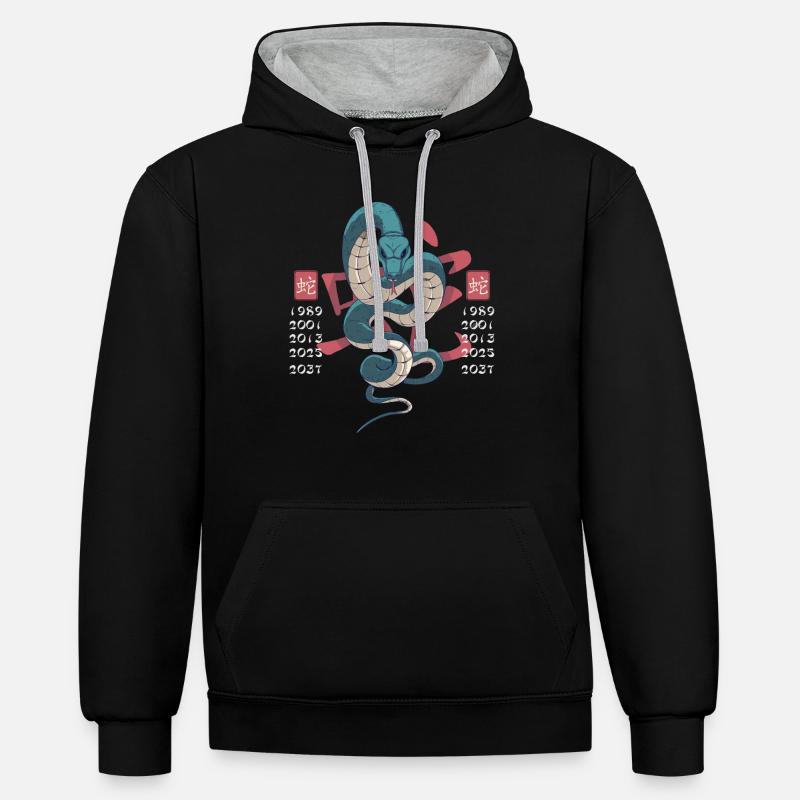 Année du serpent - Sweat à capuche contrasté - noir/gris chiné