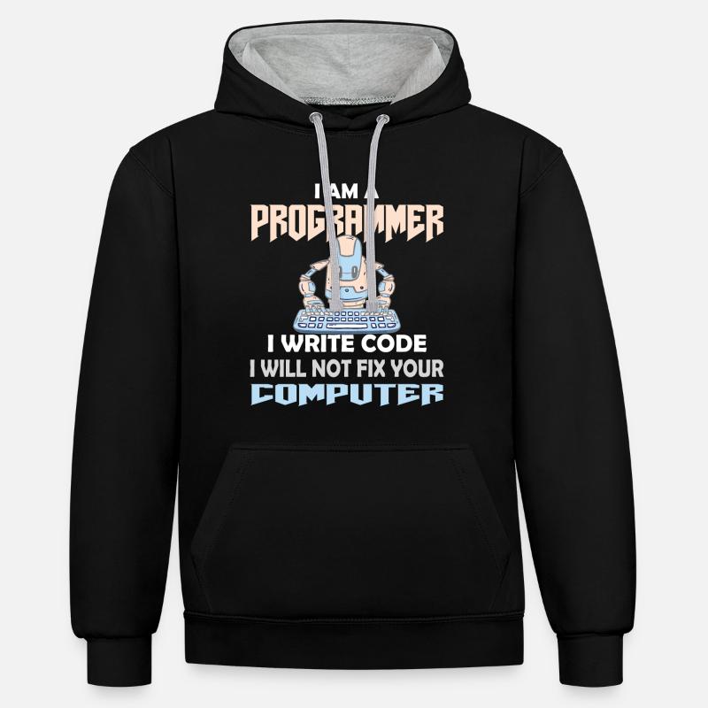 PROGRAMMER CODER HACKER - Contrast hoodie - black/heather grey