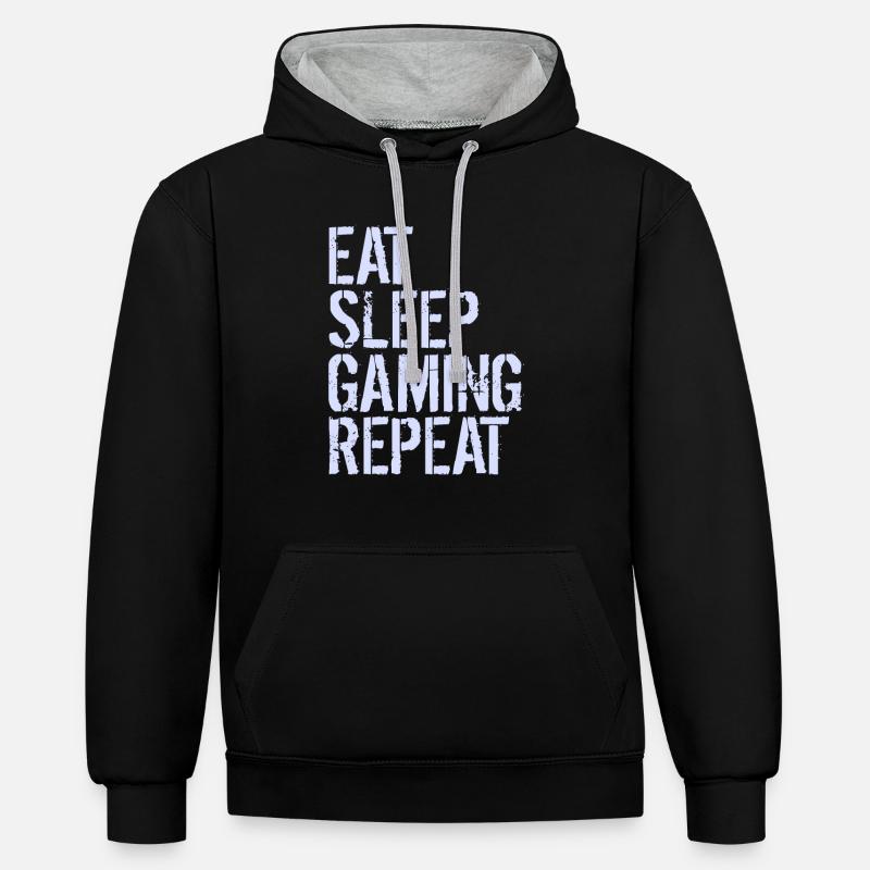 Eat Sleep Gaming Repeat - Sweat à capuche contrasté - noir/gris chiné