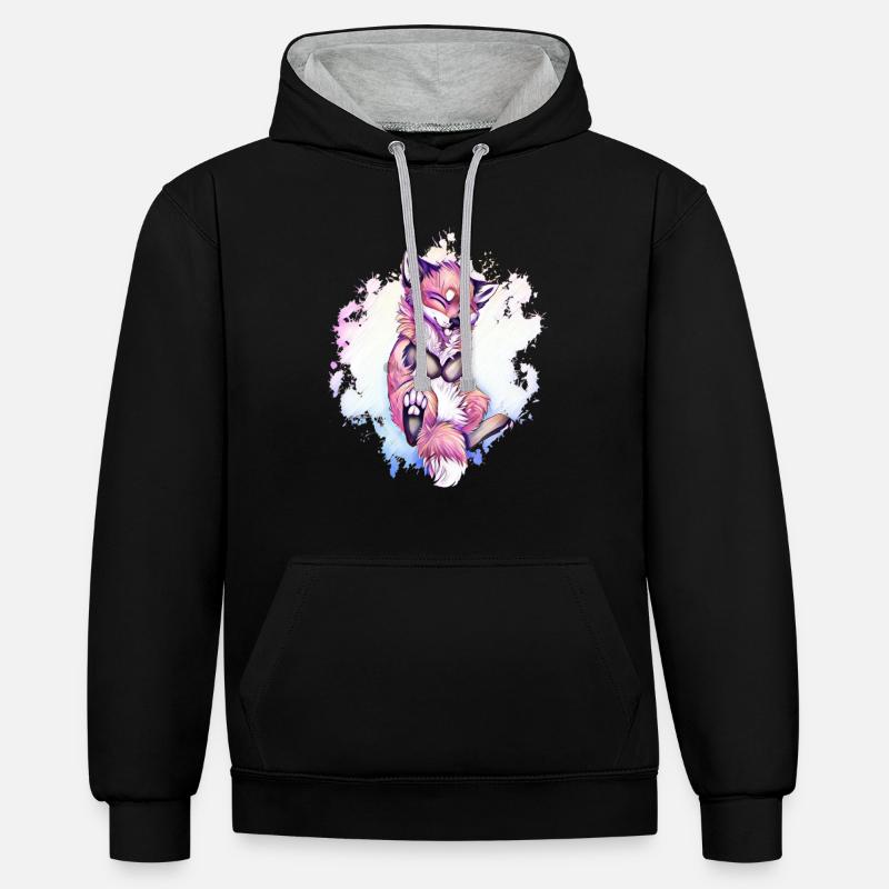 Renard - Sweat à capuche contrasté - noir/gris chiné