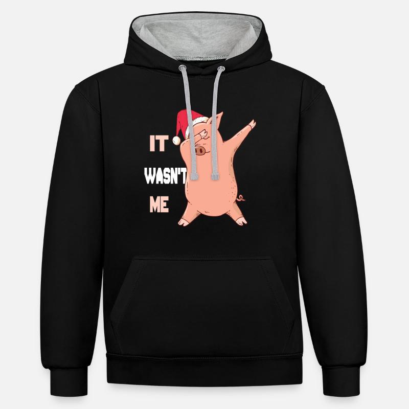 Cochon - It wasn’t me - Sweat à capuche contrasté - noir/gris chiné