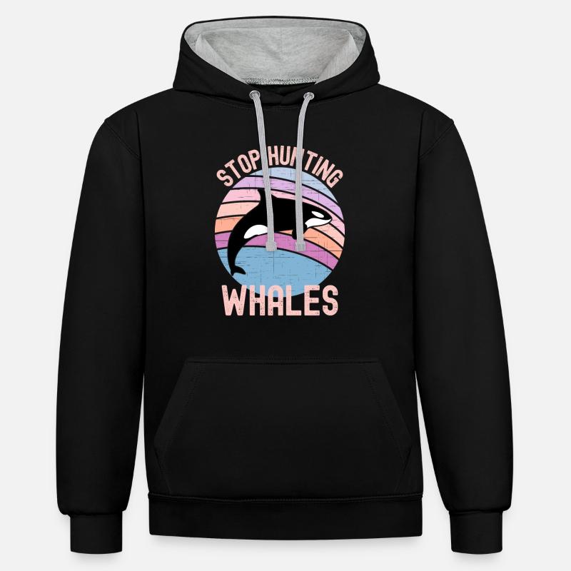 Arrêtez de chasser les baleines - Sweat à capuche contrasté - noir/gris chiné
