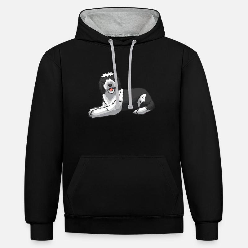Sheepadoodle Chien - Sweat à capuche contrasté - noir/gris chiné