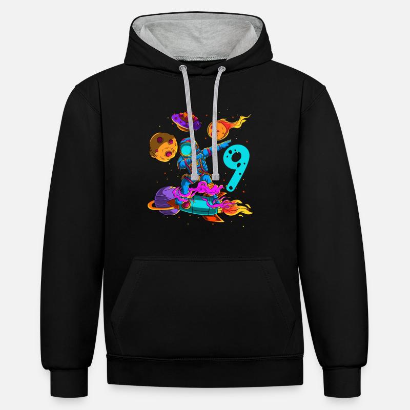Astronaute Dans l’espace 9ème anniversaire - Sweat à capuche contrasté - noir/gris chiné