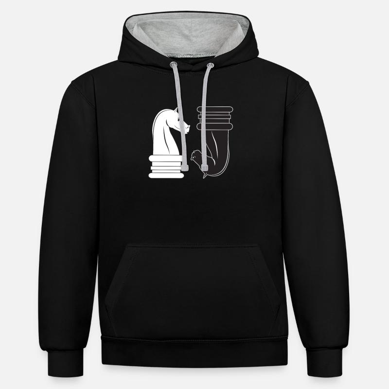 Jeu d’échecs de pion-chef - Sweat à capuche contrasté - noir/gris chiné