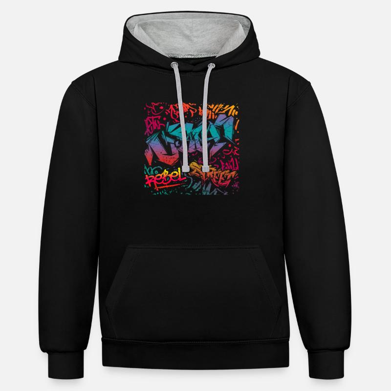 Graffiti Art - Sweat à capuche contrasté - noir/gris chiné