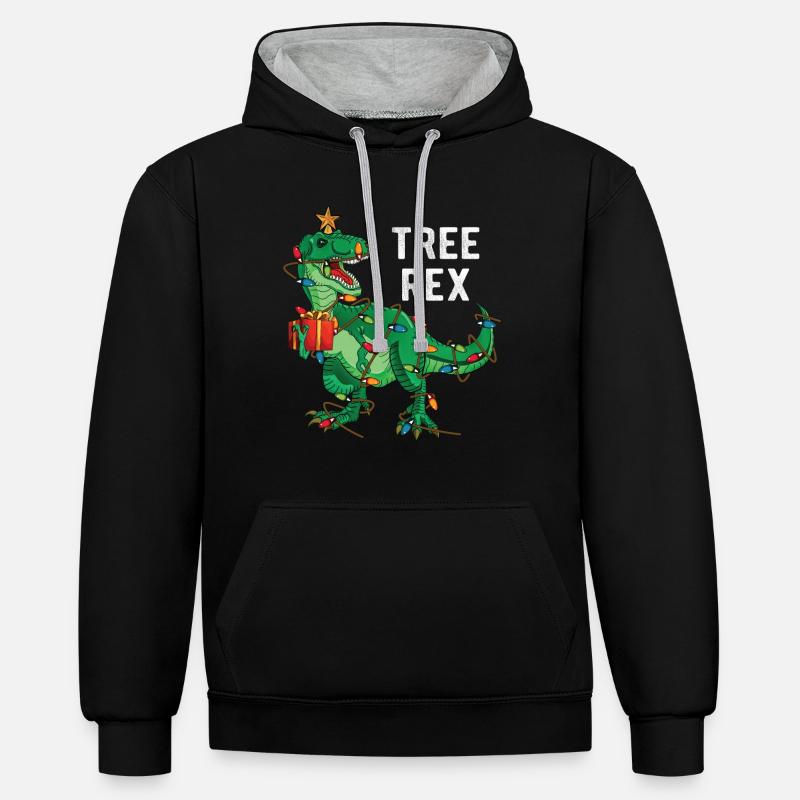 Tree Rex - Kontrast-Hoodie - Schwarz/Grau meliert