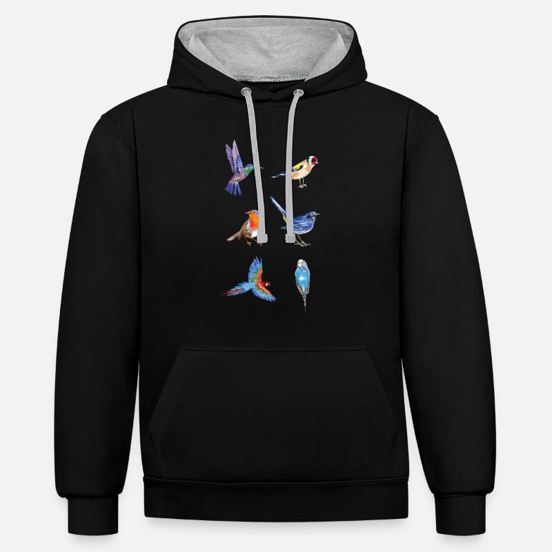 Jumelles d'observation des oiseaux Illustration - Sweat à capuche contrasté - noir/gris chiné