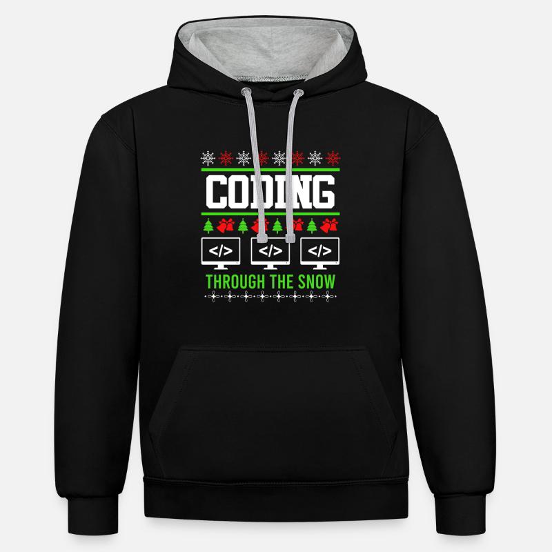 Programmeur Noël Ugly Christmas Coding - Sweat à capuche contrasté - noir/gris chiné